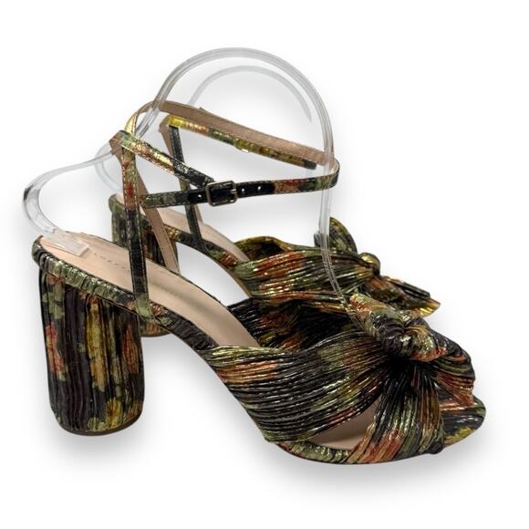 Loeffler Randall Camellia Knot Ankle Strap Sandals Pleat Knot Dark Floral 10 - Picture 2 of 11